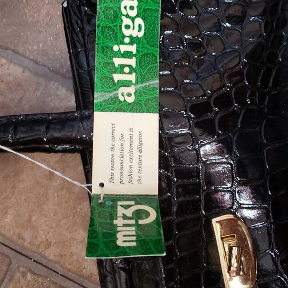 Mitzi Alligator Texture Black/Gold Handbag - Picture 8 of 8